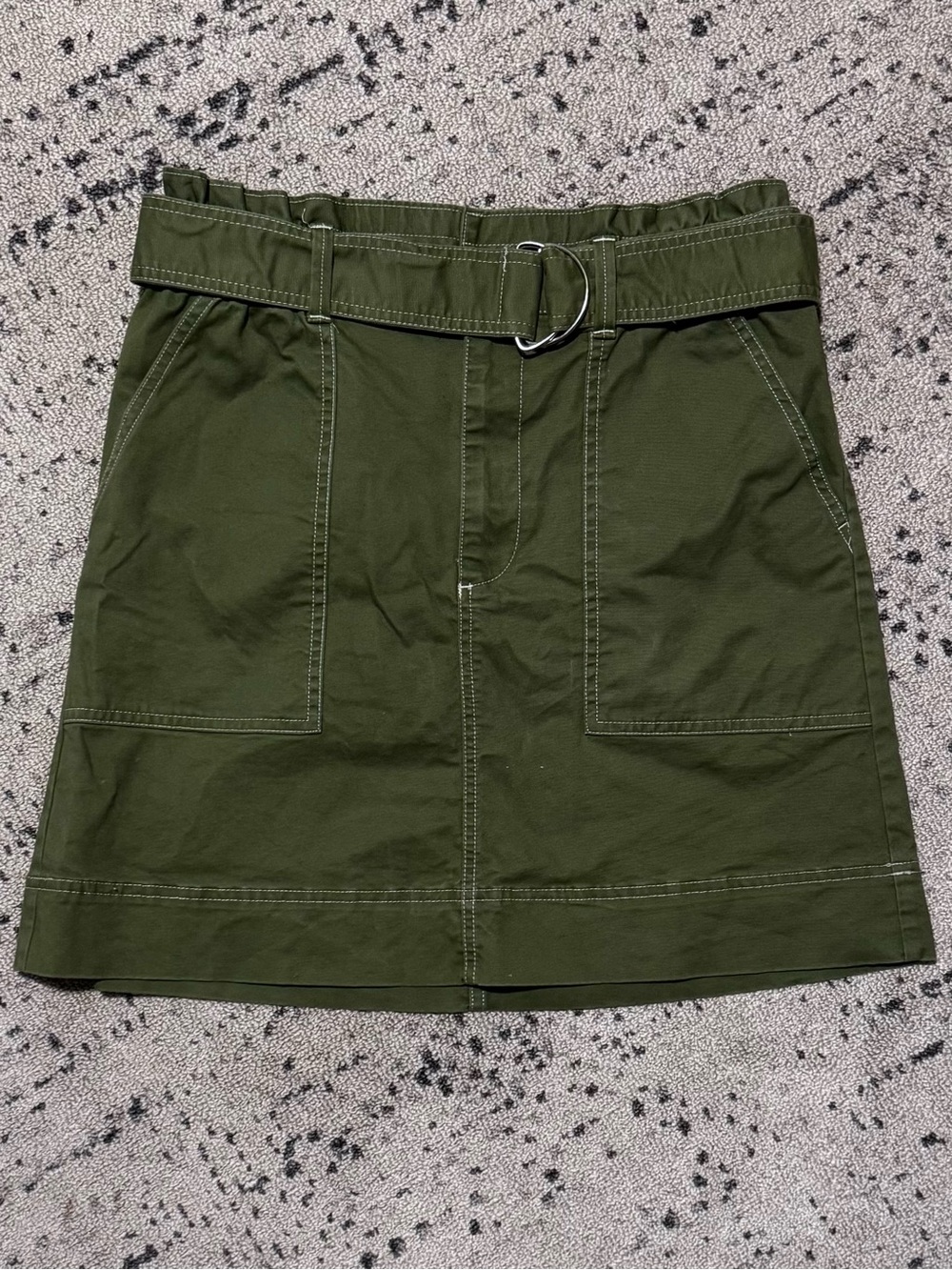 Free Assembly Paperbag Waist Mini Skirt Small in Loden Green